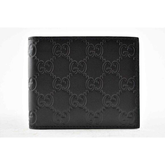 Gucci Signature Black Leather Monogram GG Logo Credit Card Holder Bifold Wallet - Picture 2 of 10
